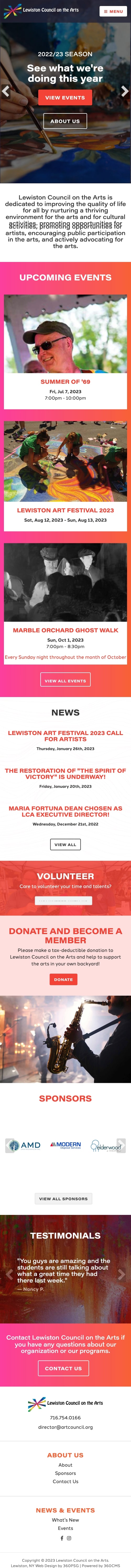 Lewiston Council on the Arts Website - Mobile