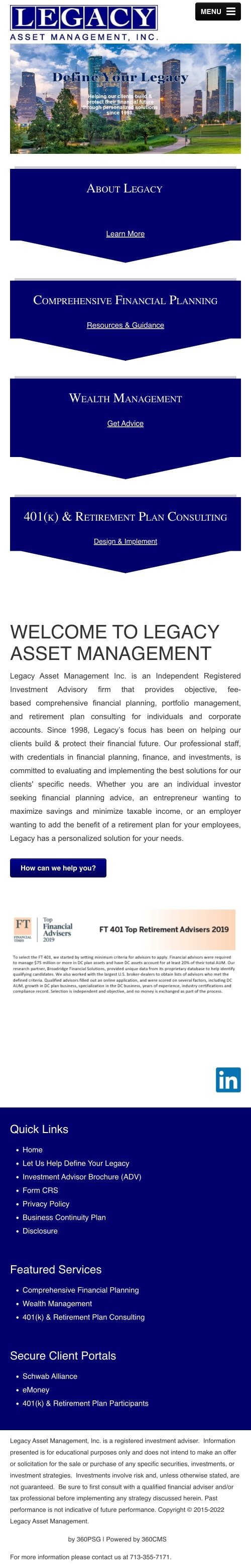 Legacy Asset Management Website - Mobile