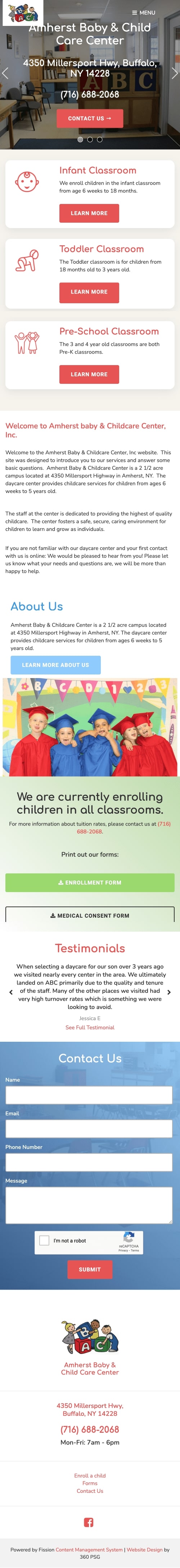 Amherst Baby and Child Care Center Website - Mobile