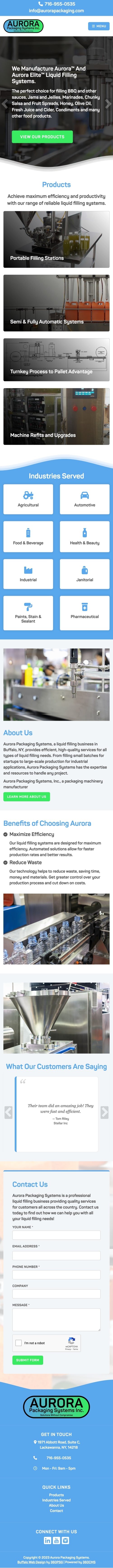Aurora Packaging Systems Website - Mobile