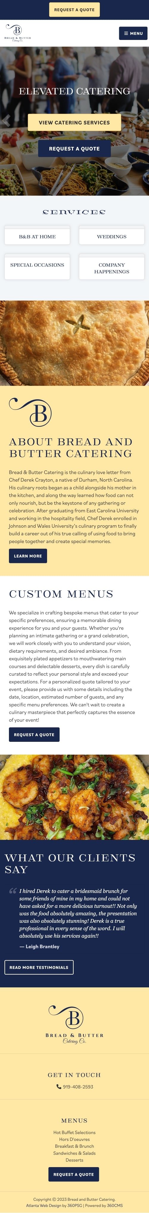 Bread & Butter Catering Website - Mobile