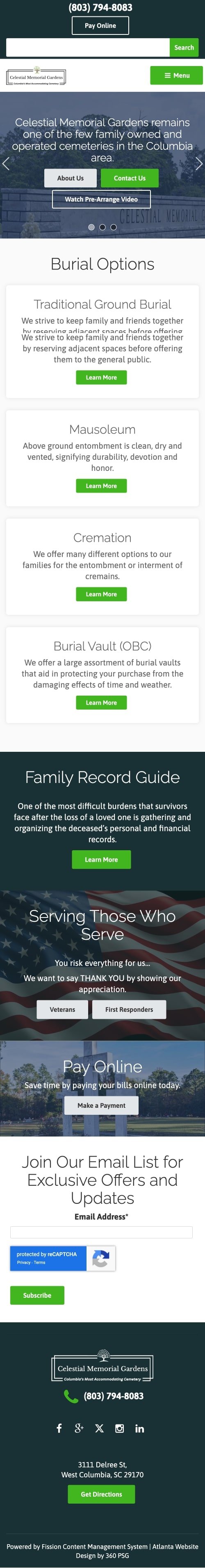 Celestial Memorial Gardens Website - Mobile