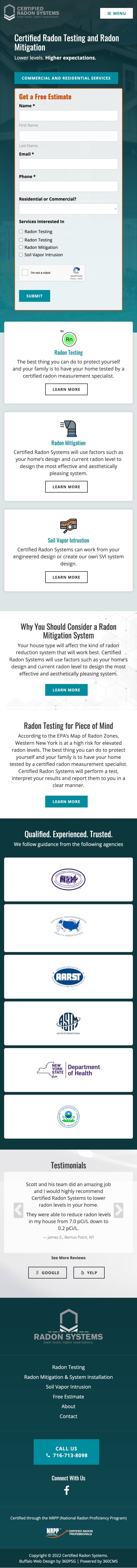 Certified Radon Systems Website - Mobile