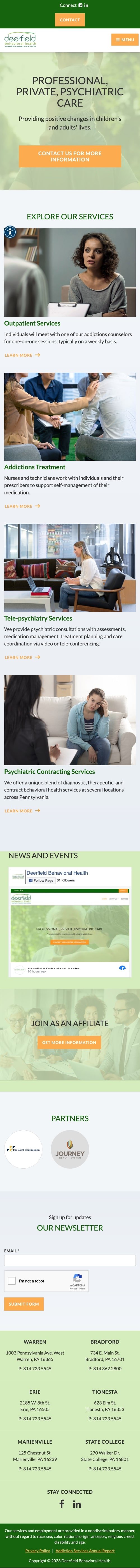 Deerfield Behavioral Health Website - Mobile