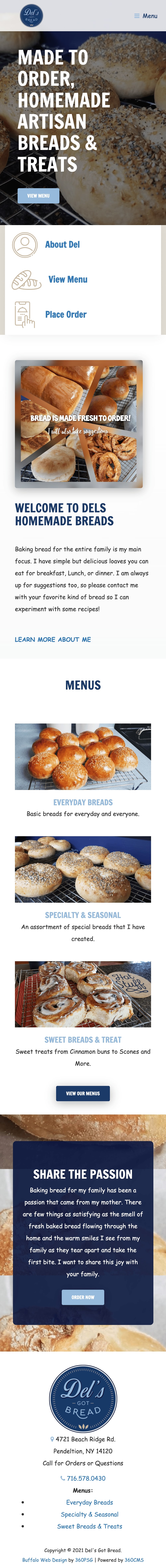 Del's Got Bread Website - Mobile