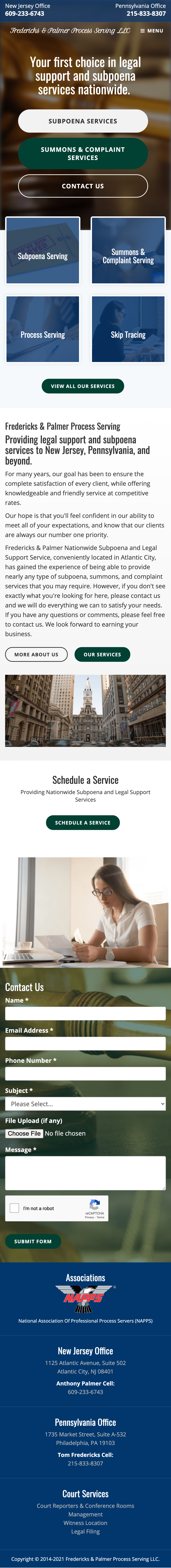 Fredericks & Palmer Process Serving Website - Mobile