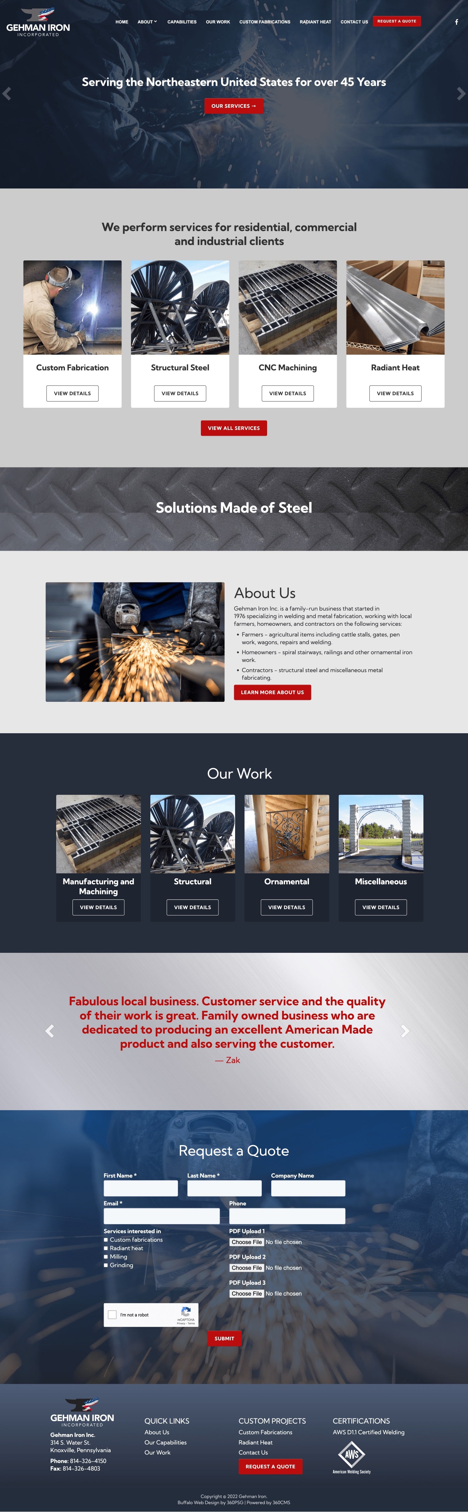 Gehman Iron Website - Desktop