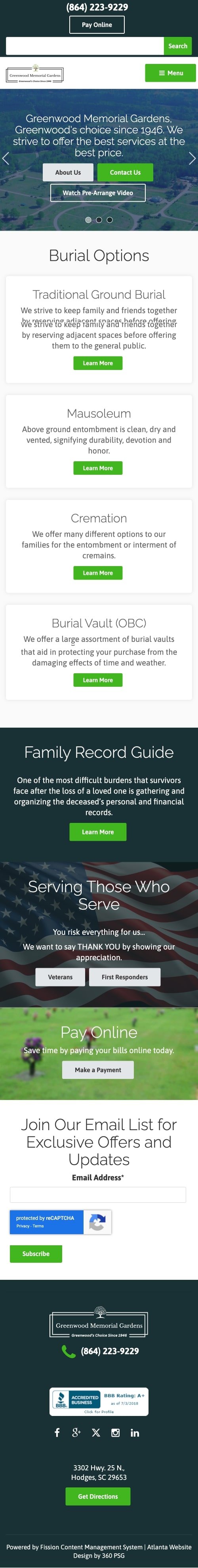 Greenwood Memorial Gardens Website - Mobile
