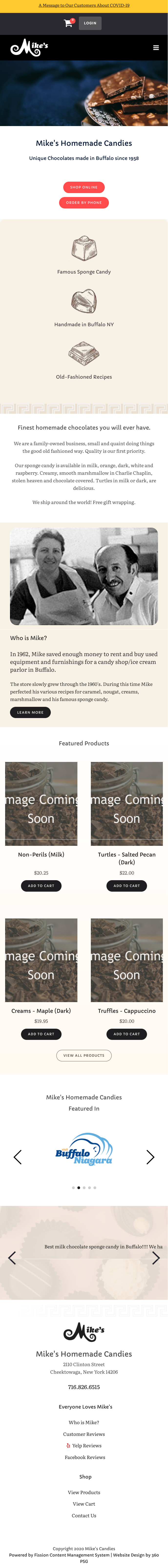 Mike's Candies Website - Mobile