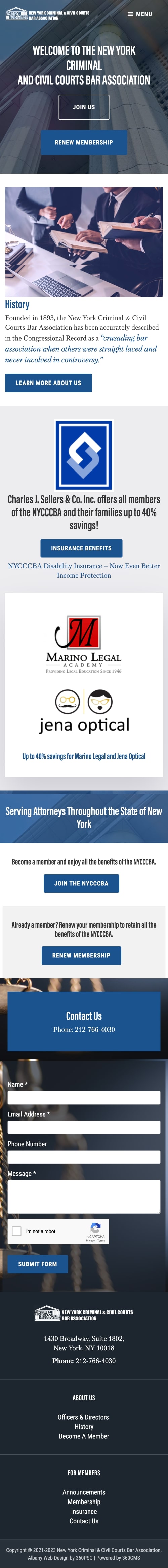 New York Criminal & Civil Courts Bar Association Website - Mobile