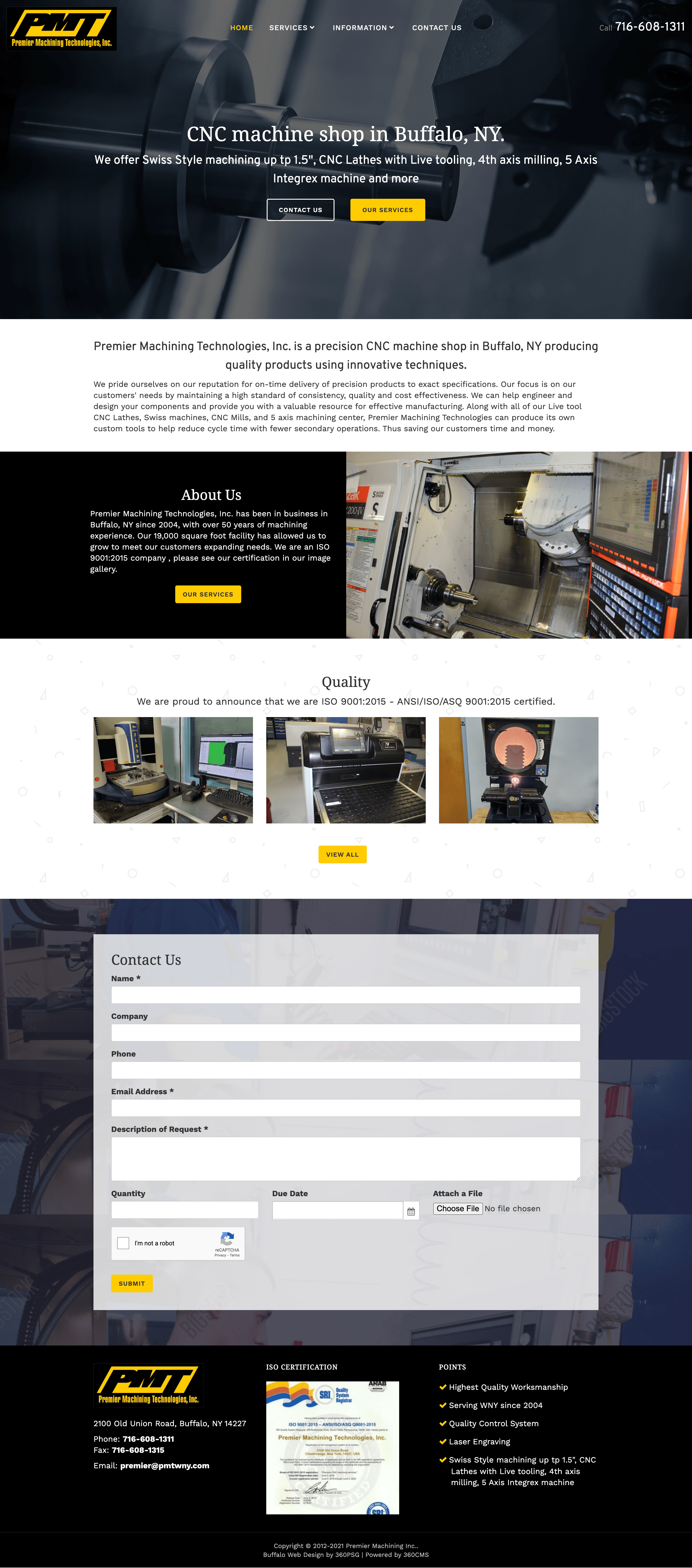 Premier Machining Technologies, Inc. Website - Desktop
