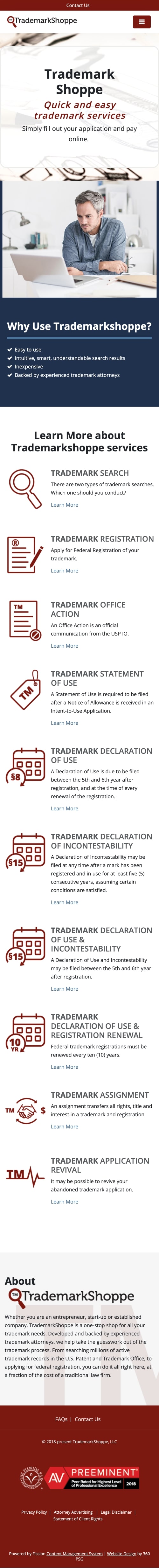 Trademark Shoppe Website - Mobile