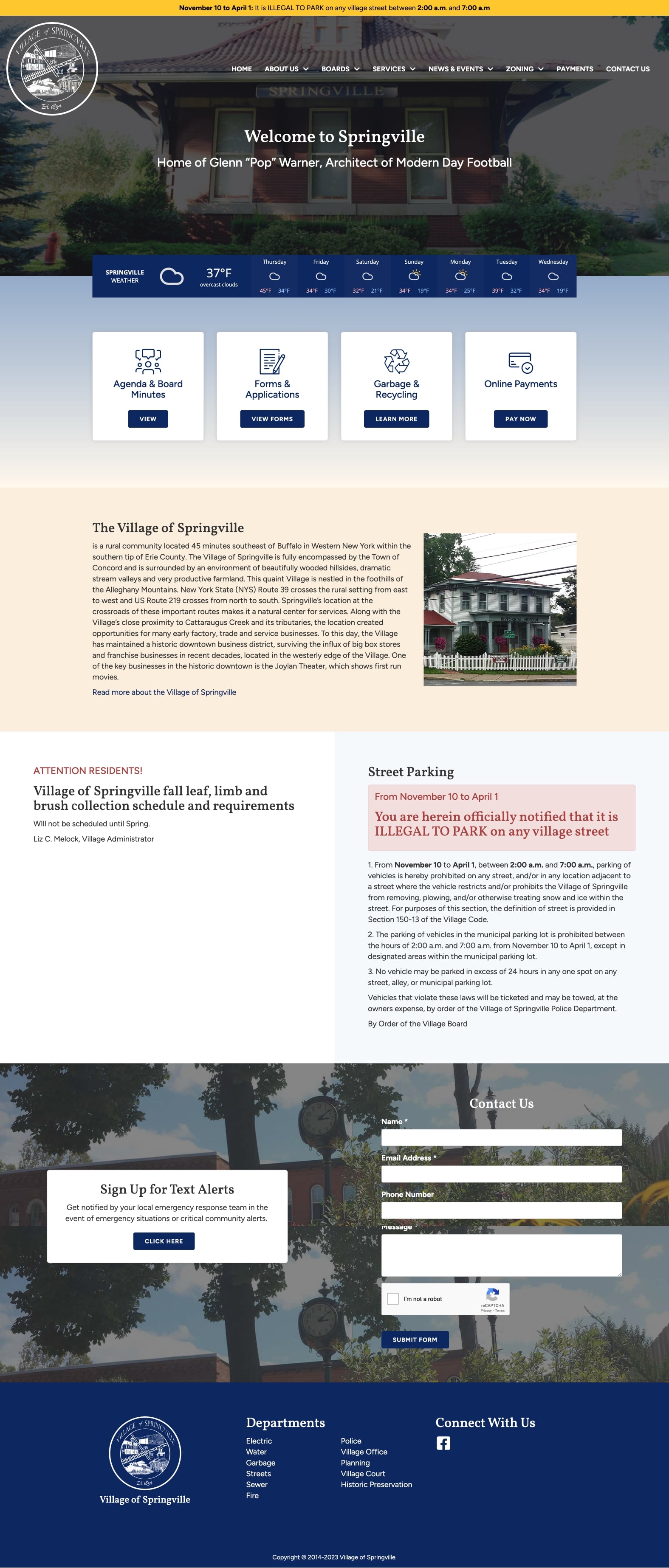 Village of Springville Website - Desktop