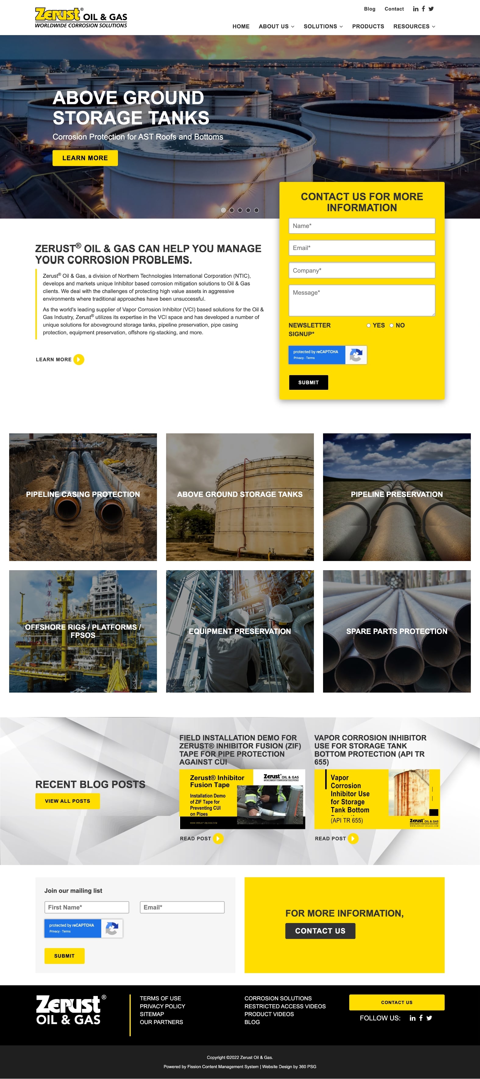 Zerust Oil & Gas Website - Desktop