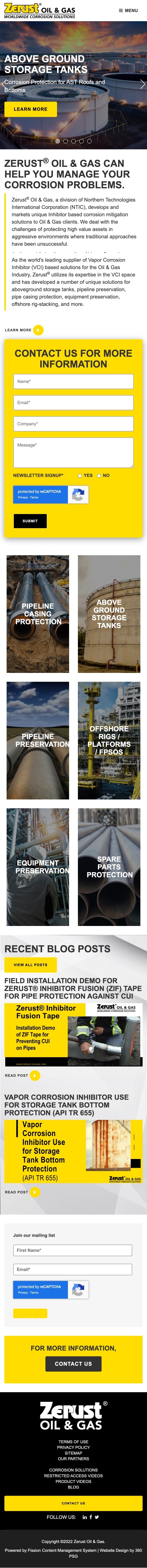 Zerust Oil & Gas Website - Mobile