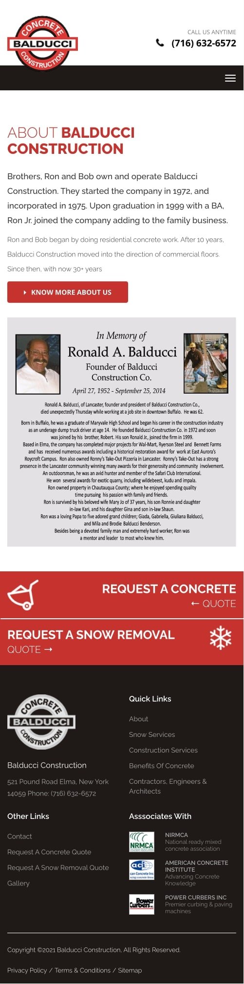 Balducci Construction Website - Mobile