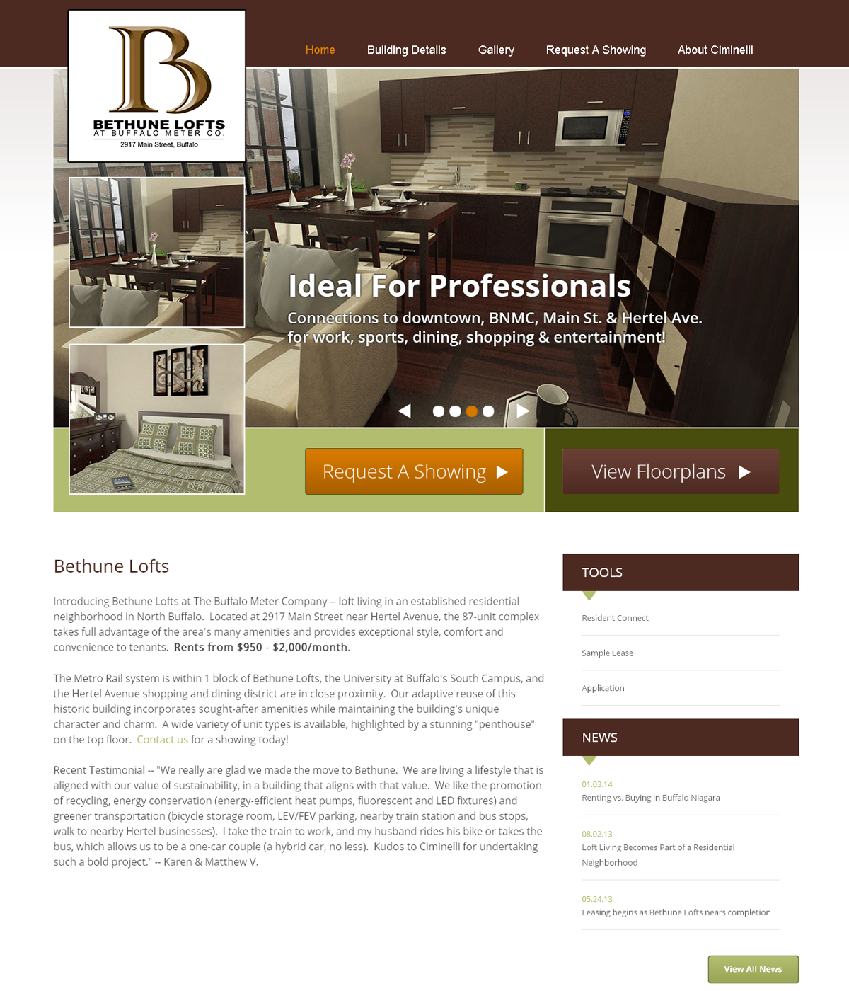 Bethune Lofts Website - Desktop