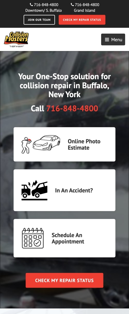 Collision Masters Website - Mobile
