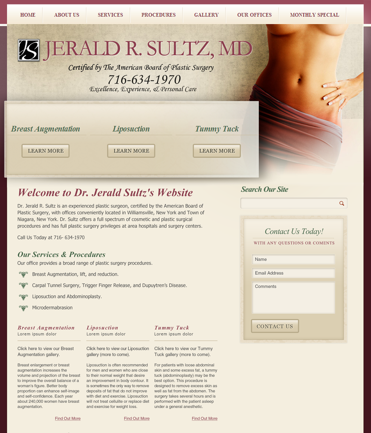 Dr. Jerald R. Sultz Plastic Surgery Website - Desktop