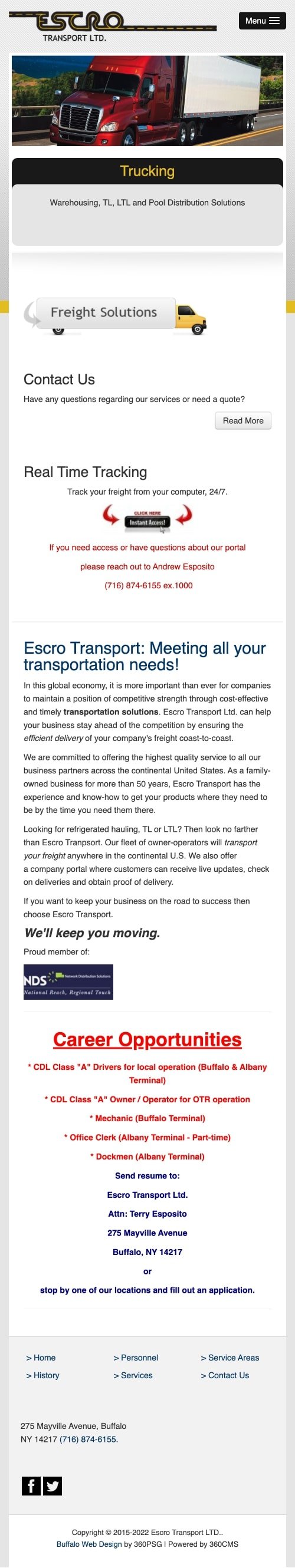 Escro Transport Website - Mobile
