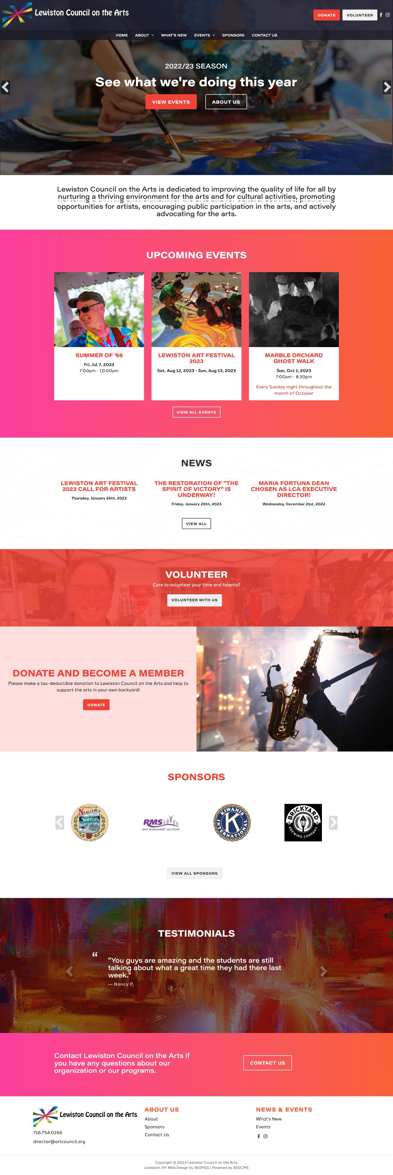 Lewiston Council on the Arts Website - Desktop