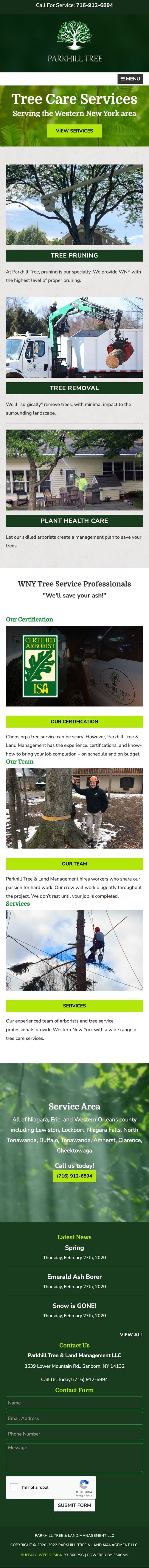 Parkhill Tree & Land Management Website - Mobile