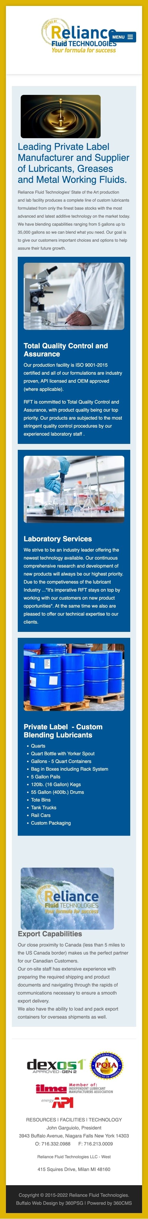 Reliance Fluid Technologies Website - Mobile