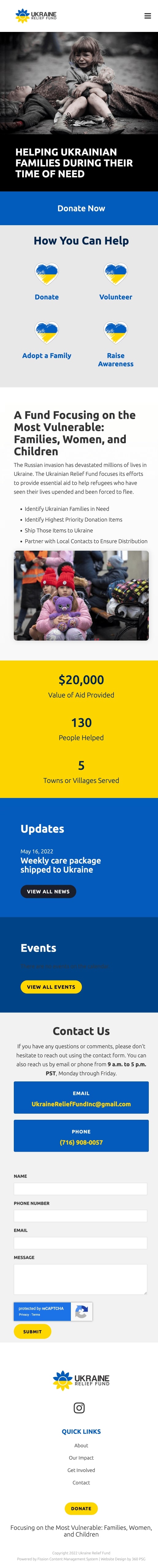 Ukraine Relief Fund Website - Mobile