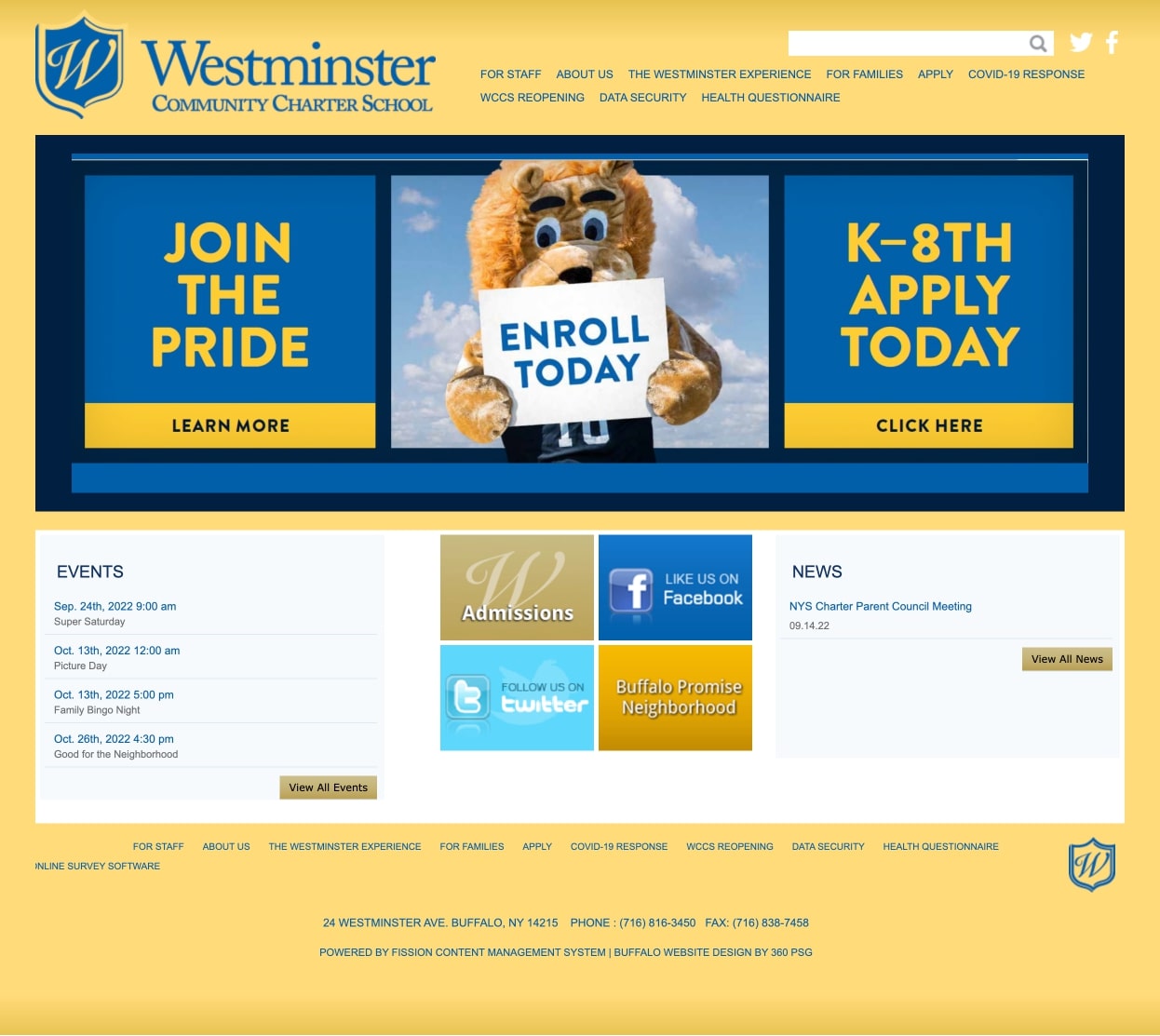 Westminster Community Charter School Website - Desktop